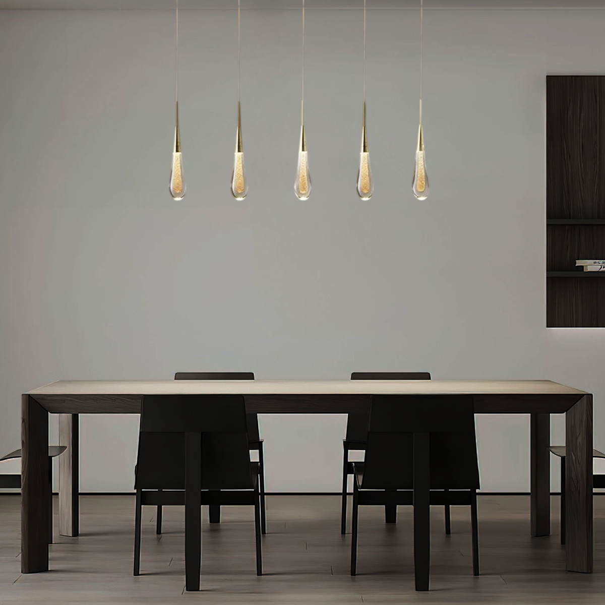 Art Deco Teardrop Pendant Light - Gold Metal/Crystal for Dining Room - Flindria