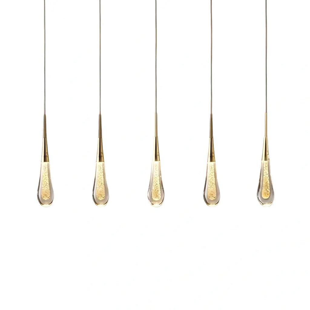 Art Deco Teardrop Pendant Light - Gold Metal/Crystal for Dining Room - Flindria