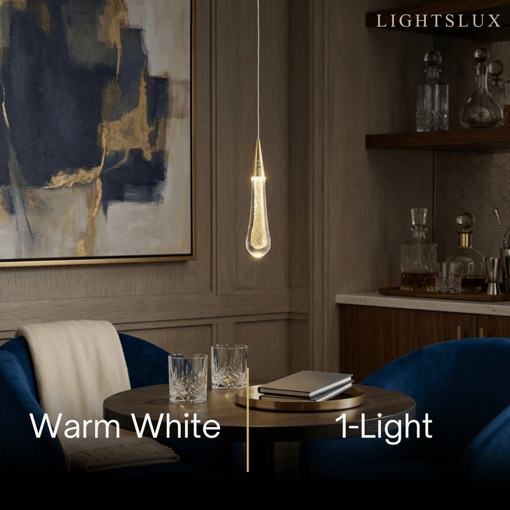 Art Deco Teardrop Pendant Light - Gold Metal/Crystal for Dining Room - Flindria