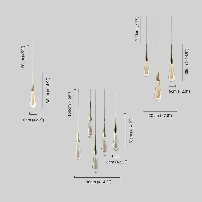 Art Deco Teardrop Pendant Light - Gold Metal/Crystal for Dining Room - Flindria