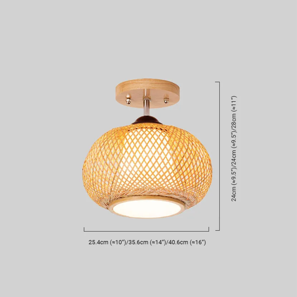 Rustic Boho Rattan Ceiling Light – Bamboo Flush Mount for Hallway - Flindria