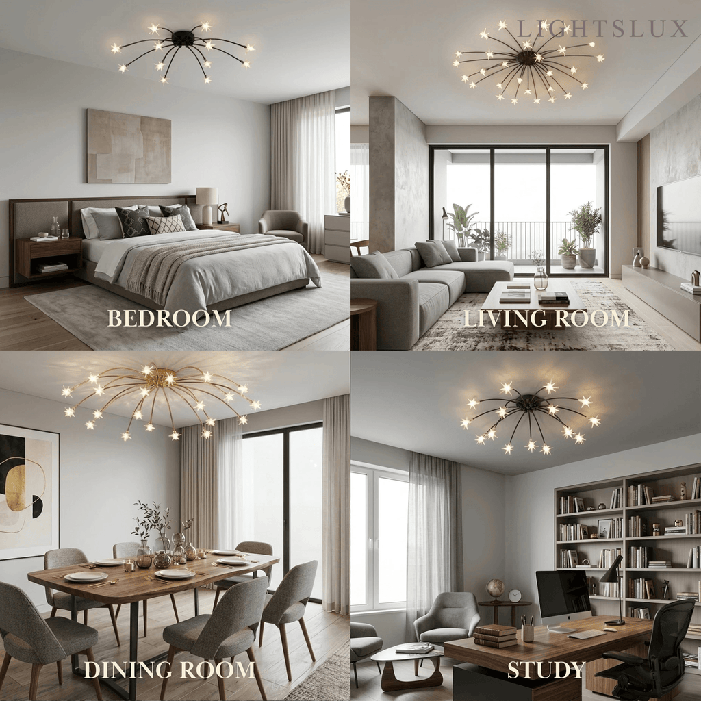 Art Deco Ceiling Light - Gold/Black/Chrome Metal Fixture for Bedroom - Flindria