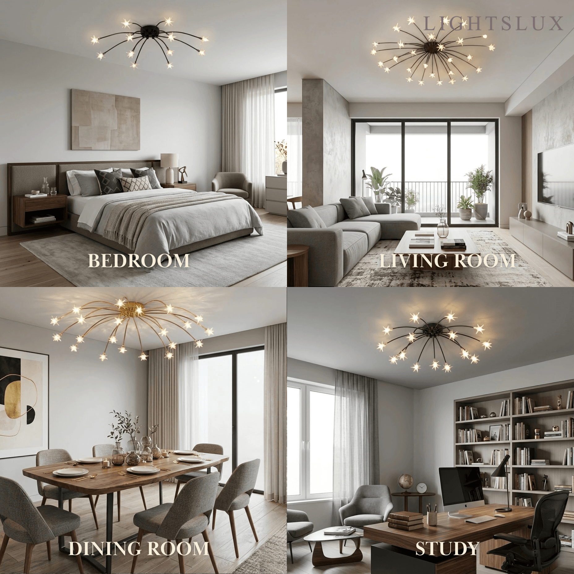 Art Deco Ceiling Light - Gold/Black/Chrome Metal Fixture for Bedroom - Flindria