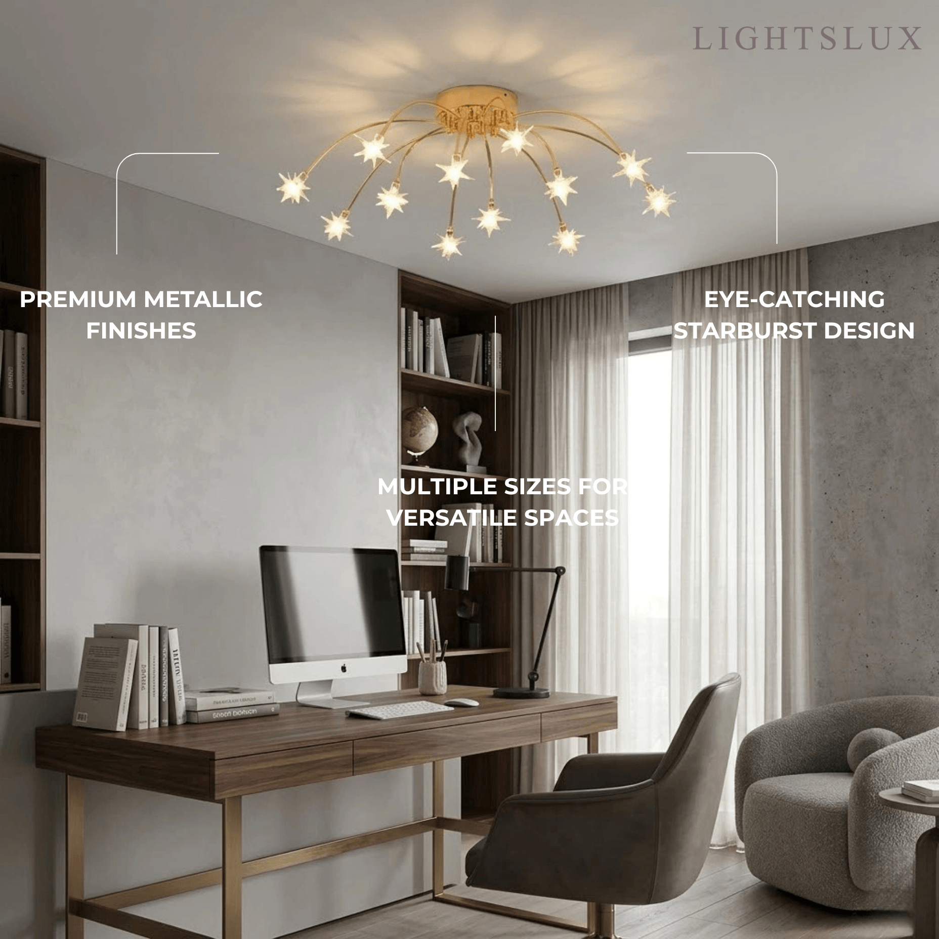 Art Deco Ceiling Light - Gold/Black/Chrome Metal Fixture for Bedroom - Flindria
