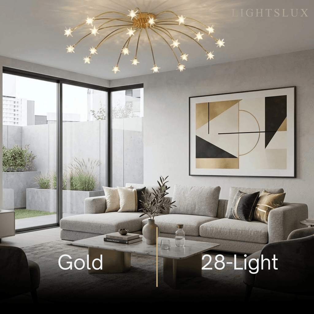 Art Deco Ceiling Light - Gold/Black/Chrome Metal Fixture for Bedroom - Flindria