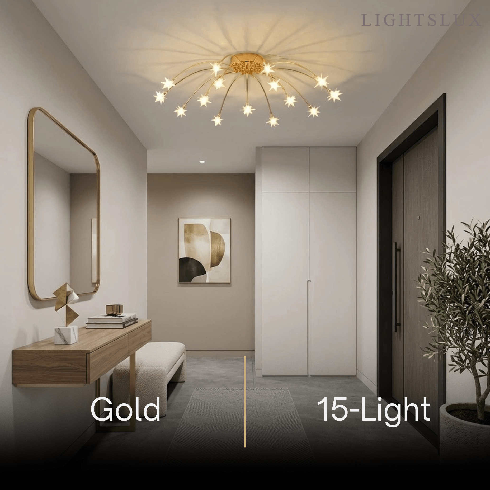 Art Deco Ceiling Light - Gold/Black/Chrome Metal Fixture for Bedroom - Flindria