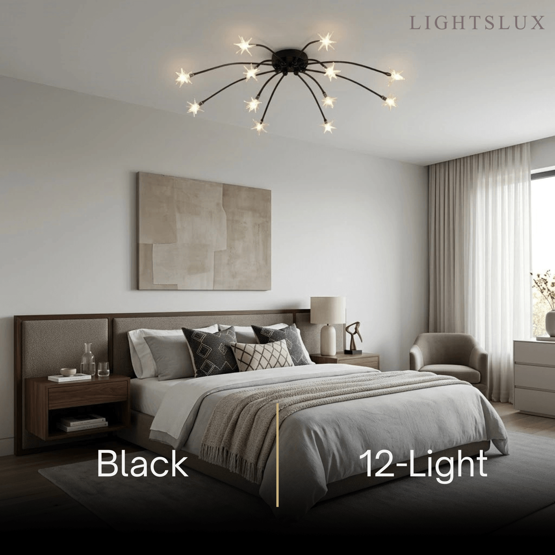 Art Deco Ceiling Light - Gold/Black/Chrome Metal Fixture for Bedroom - Flindria