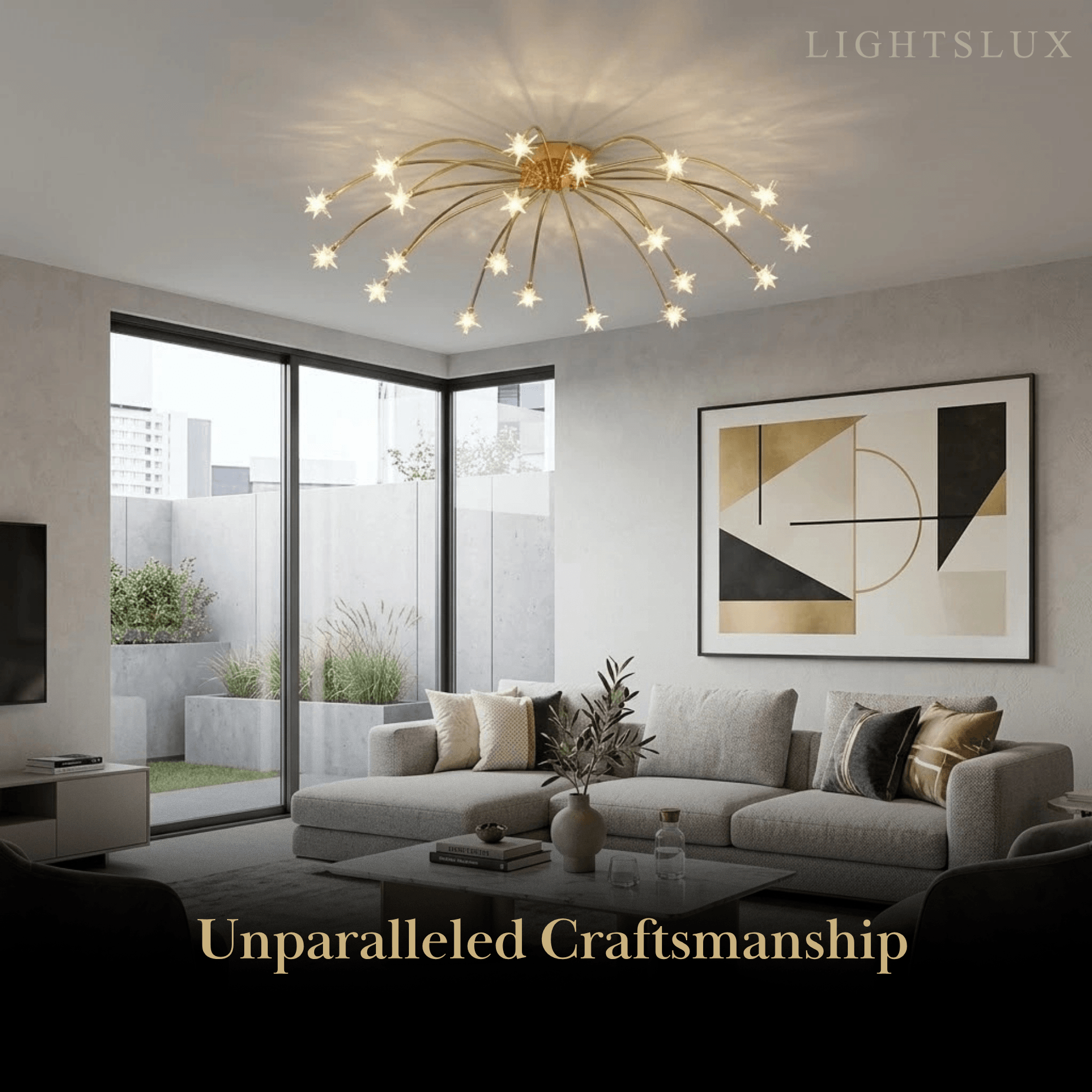 Art Deco Ceiling Light - Gold/Black/Chrome Metal Fixture for Bedroom - Flindria