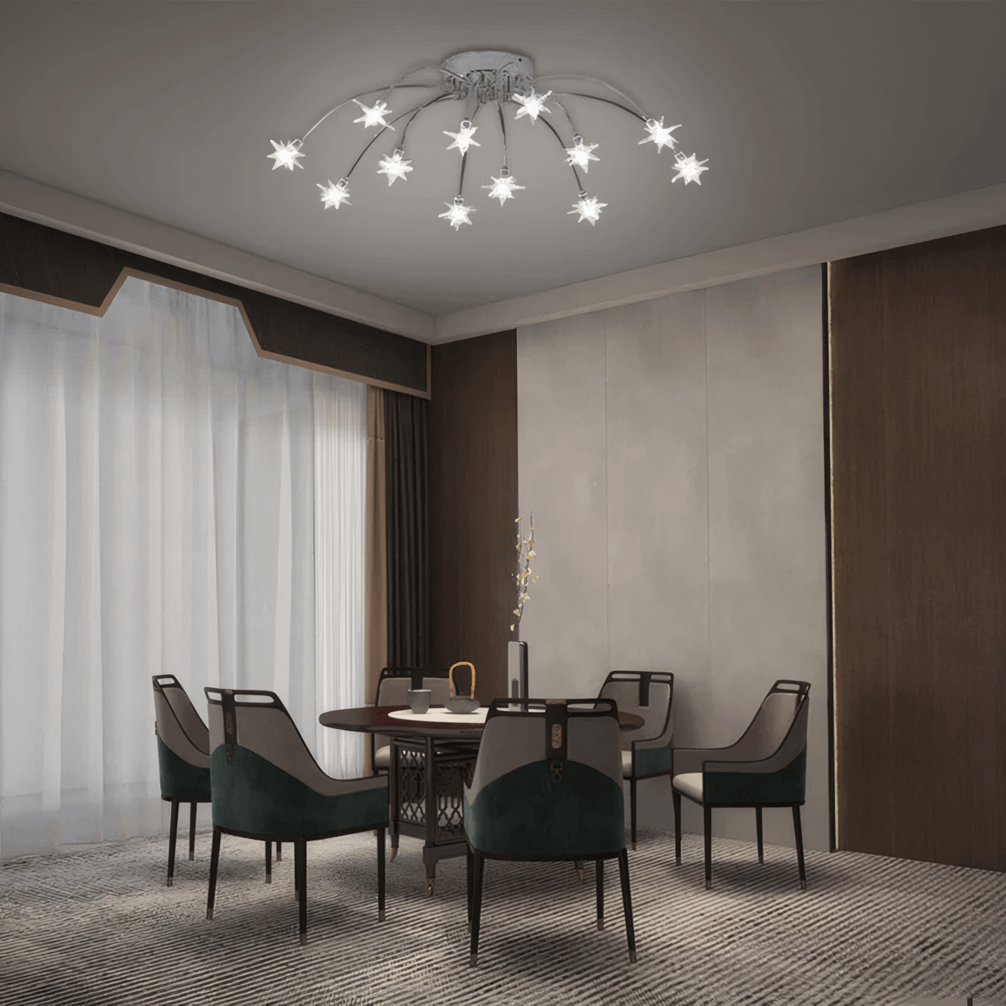 Art Deco Ceiling Light - Gold/Black/Chrome Metal Fixture for Bedroom - Flindria