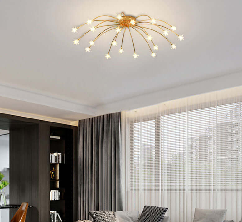 Art Deco Ceiling Light - Gold/Black/Chrome Metal Fixture for Bedroom - Flindria