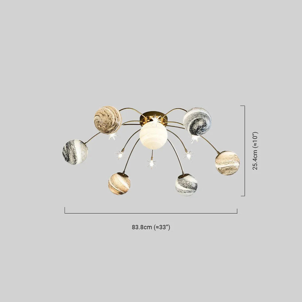 Art Deco Gold Frame Ceiling Light - Planet Bubble Design for Living Room - Flindria