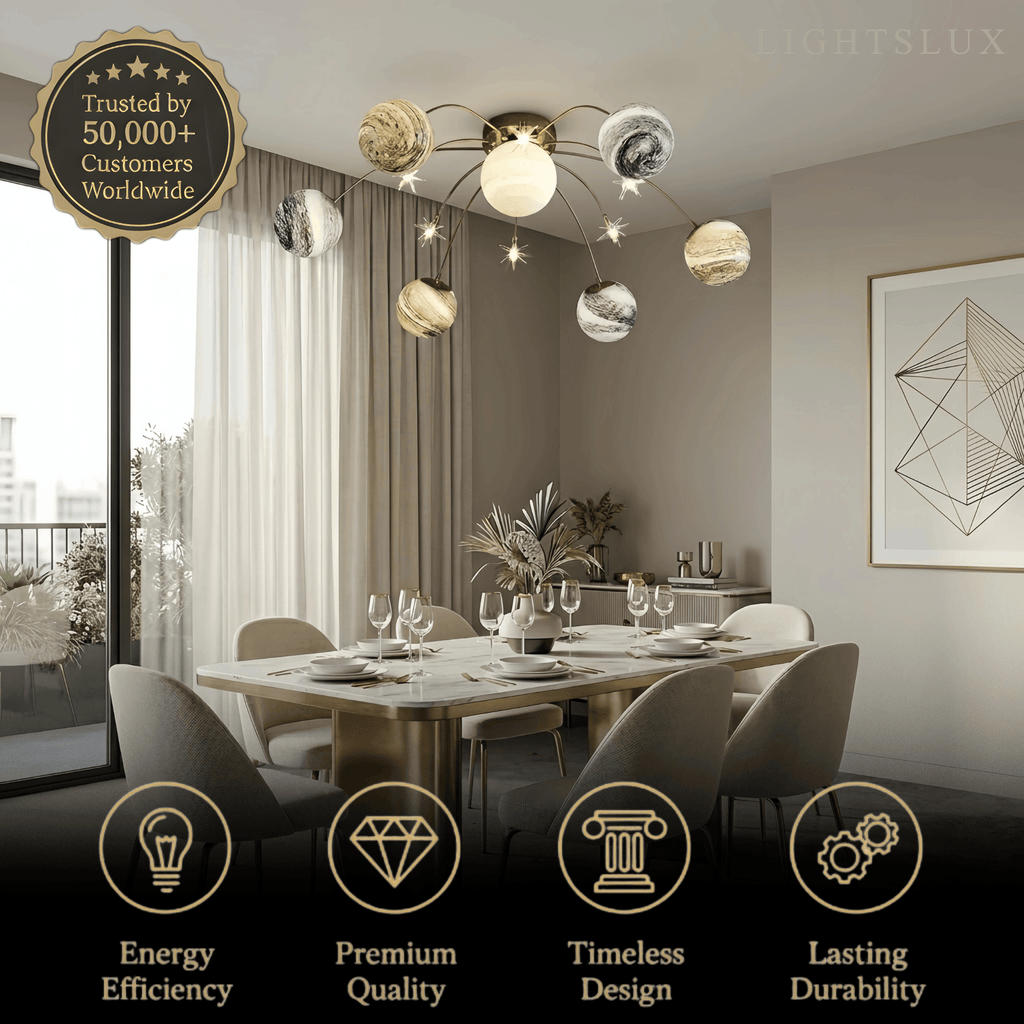 Art Deco Gold Frame Ceiling Light - Planet Bubble Design for Living Room - Flindria