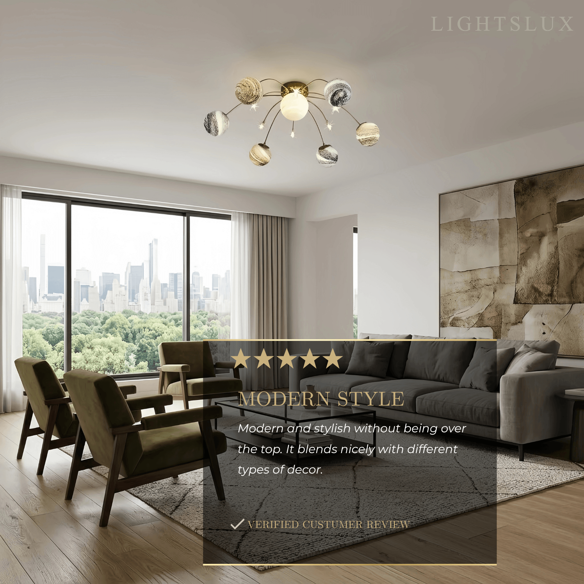 Art Deco Gold Frame Ceiling Light - Planet Bubble Design for Living Room - Flindria