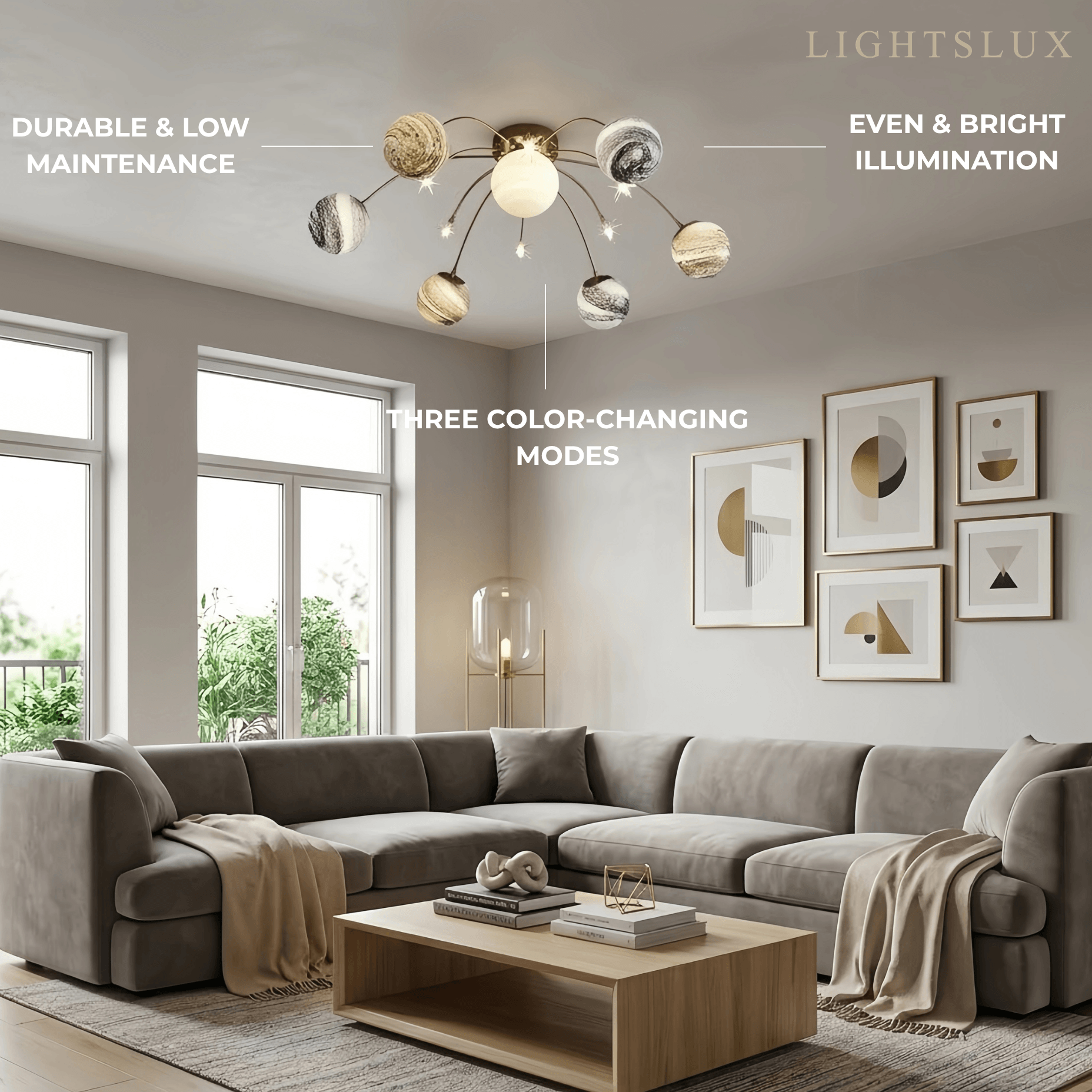 Art Deco Gold Frame Ceiling Light - Planet Bubble Design for Living Room - Flindria