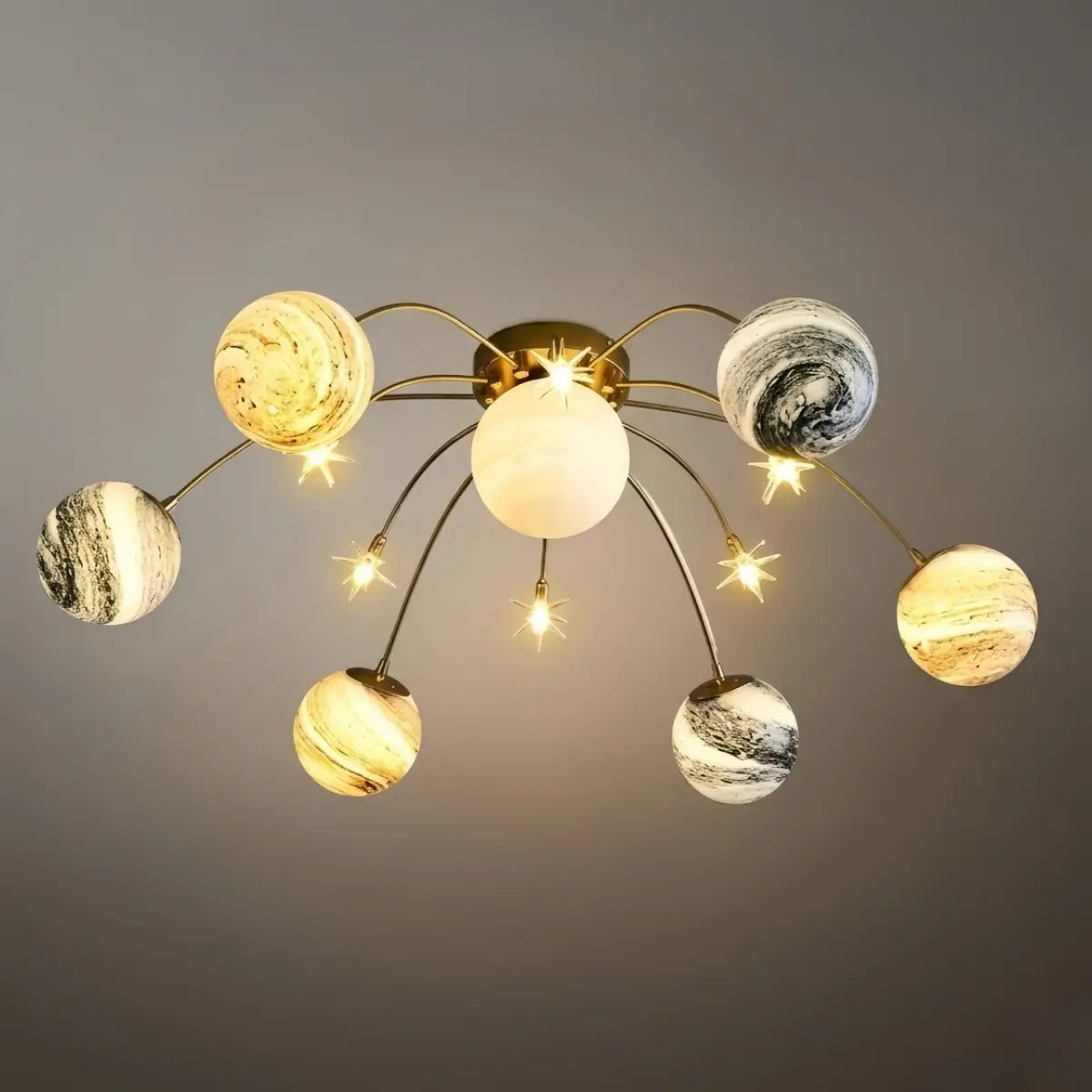 Art Deco Gold Frame Ceiling Light - Planet Bubble Design for Living Room - Flindria