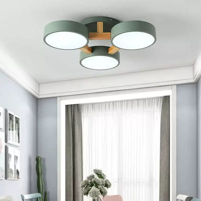 Modern Round Ceiling Light – 3-Color Fixture with Three Heads Bedroom - Flindria