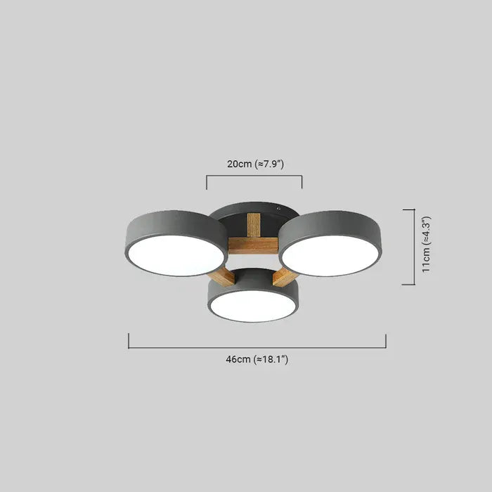 Modern Round Ceiling Light – 3-Color Fixture with Three Heads Bedroom - Flindria