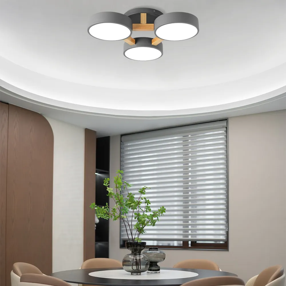 Modern Round Ceiling Light – 3-Color Fixture with Three Heads Bedroom - Flindria
