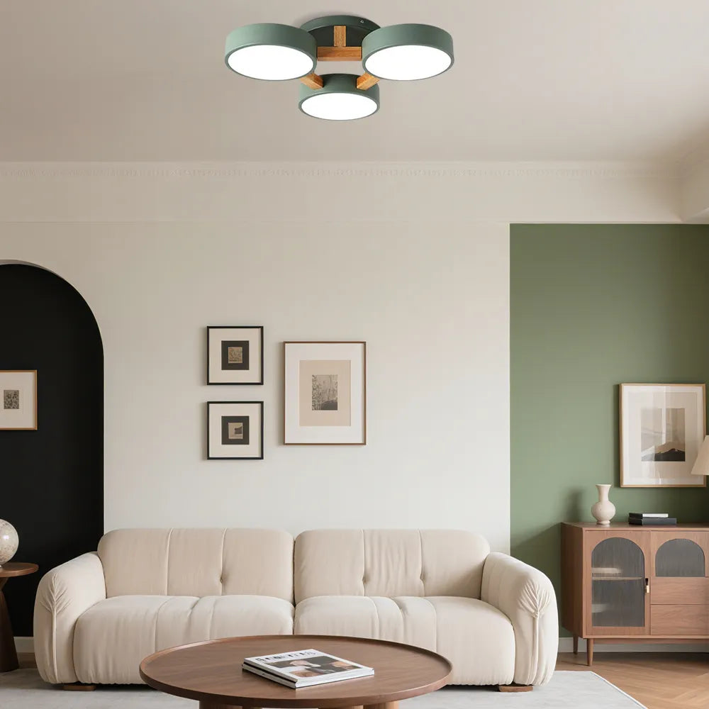 Modern Round Ceiling Light – 3-Color Fixture with Three Heads Bedroom - Flindria