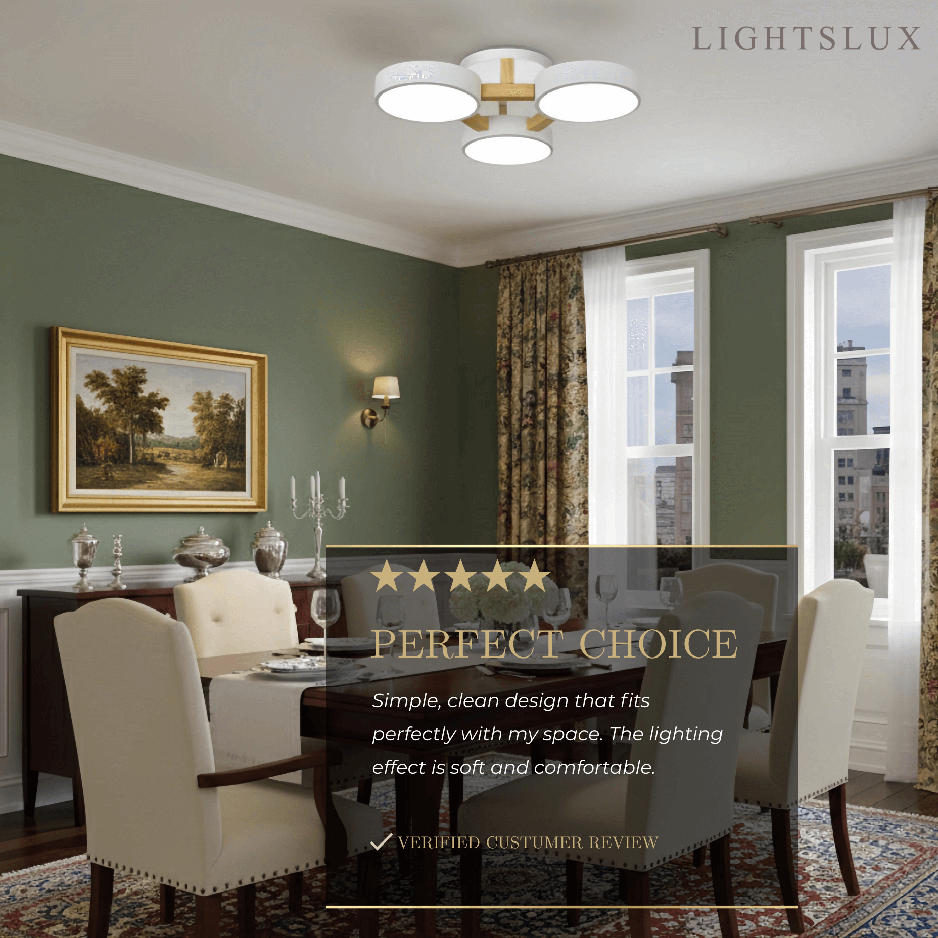 Modern Round Ceiling Light – 3-Color Fixture with Three Heads Bedroom - Flindria