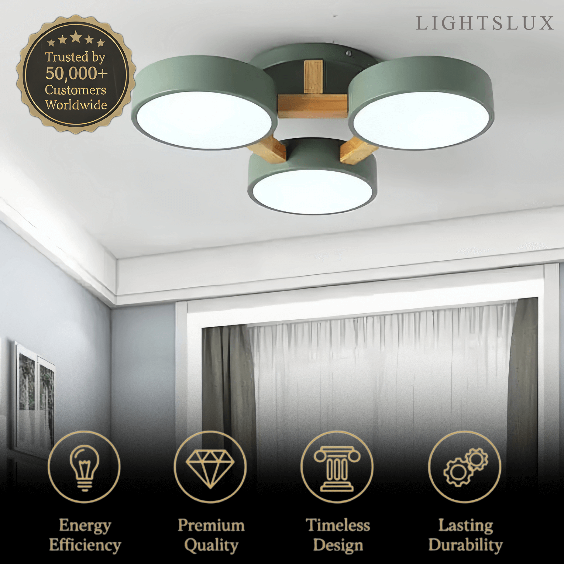 Modern Round Ceiling Light – 3-Color Fixture with Three Heads Bedroom - Flindria