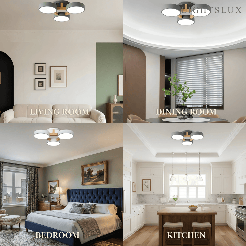 Modern Round Ceiling Light – 3-Color Fixture with Three Heads Bedroom - Flindria