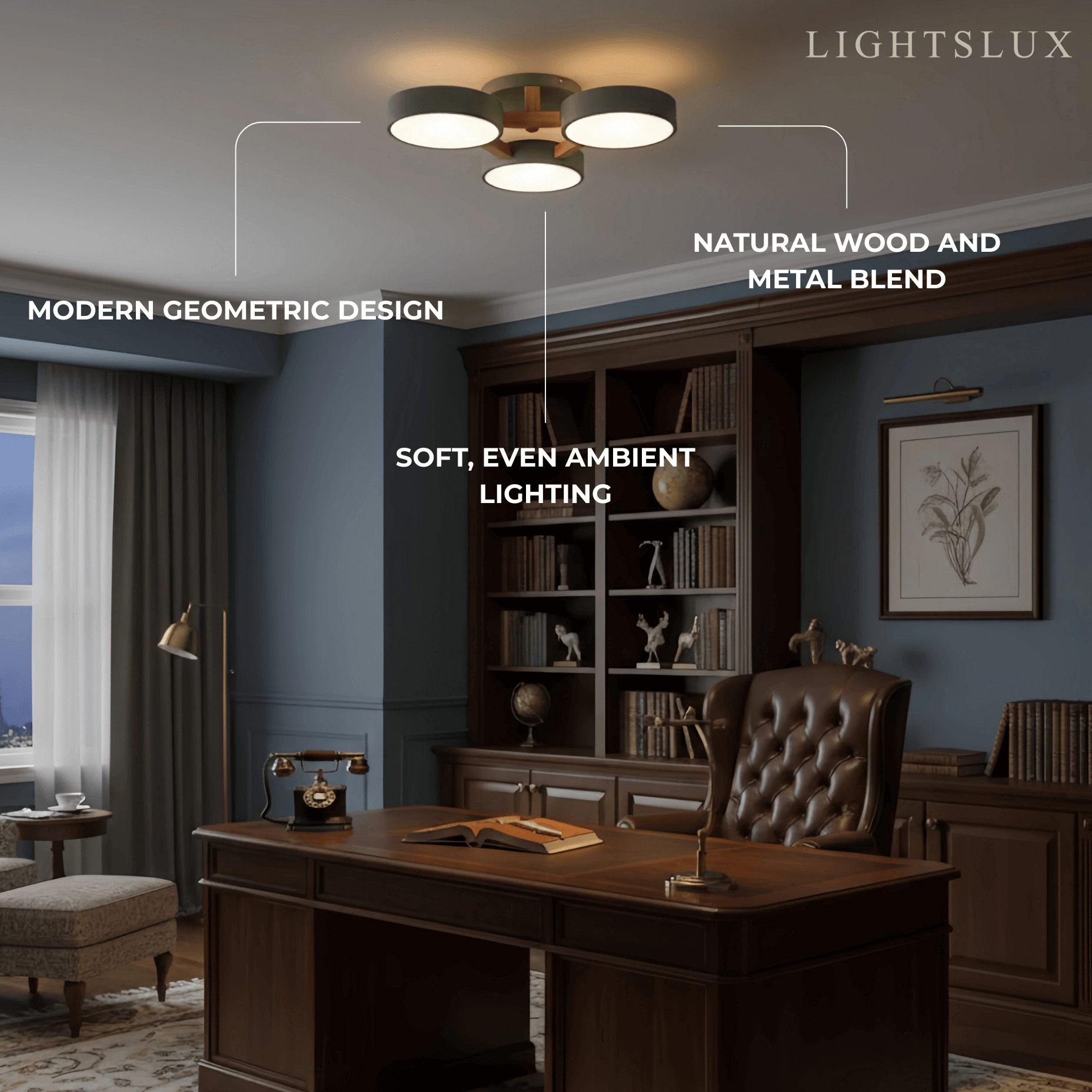 Modern Round Ceiling Light – 3-Color Fixture with Three Heads Bedroom - Flindria