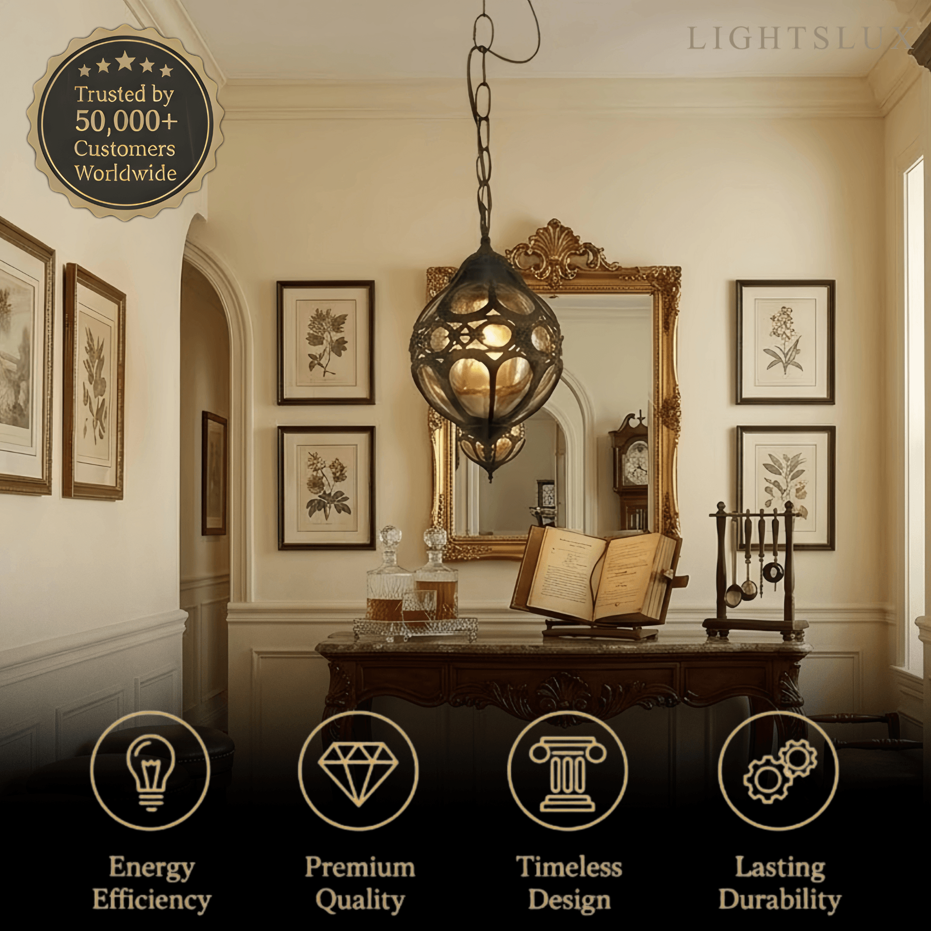 Lámpara colgante vintage - Metal negro/bronce para sala de estar - Flindria