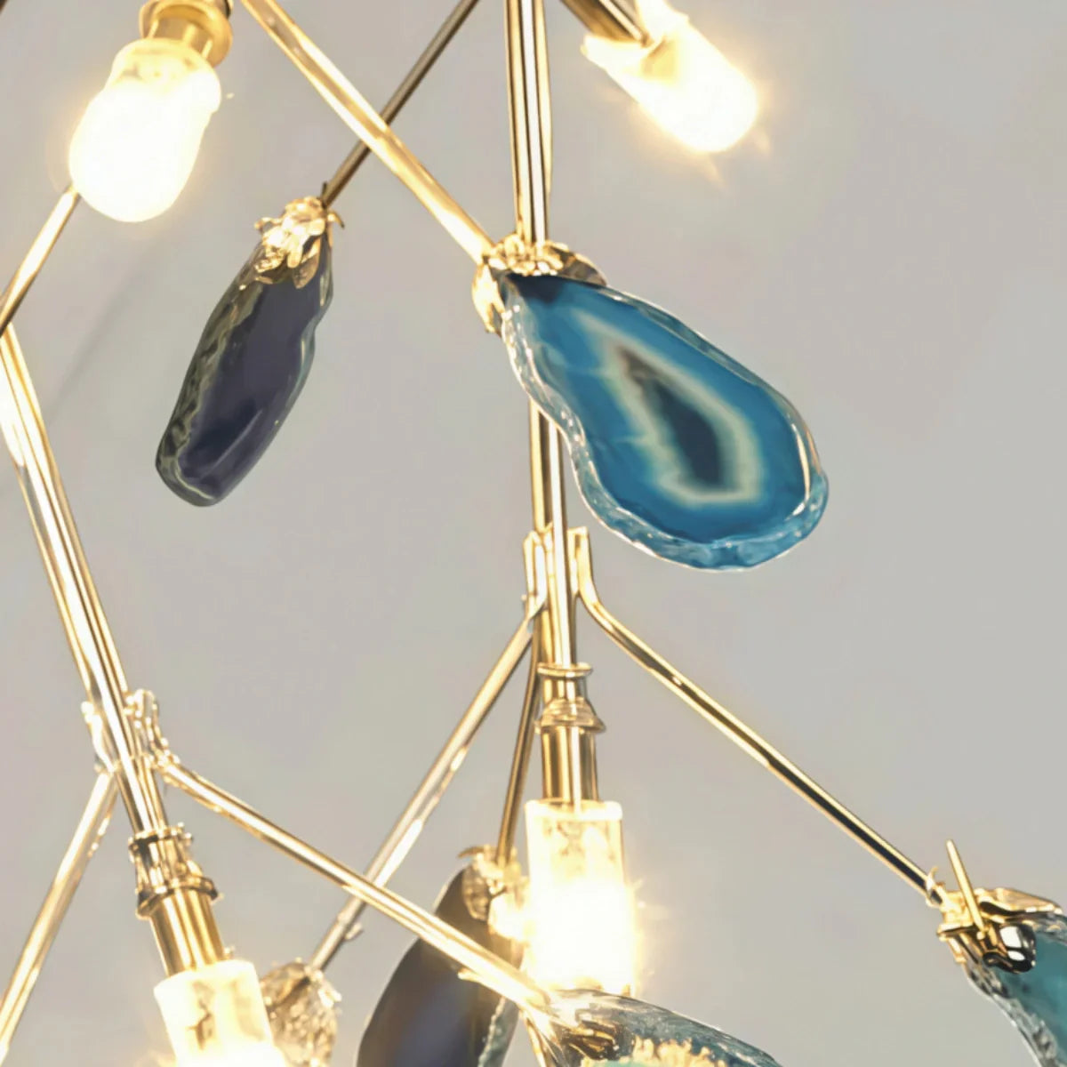 Art Deco Natural Agate Chandelier - Leaf Design in Blue/Green/Colorful - Flindria
