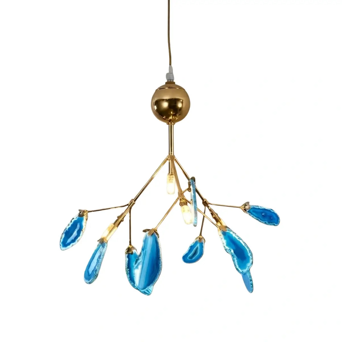 Art Deco Natural Agate Chandelier - Leaf Design in Blue/Green/Colorful - Flindria