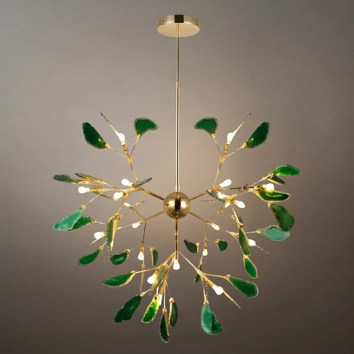 Art Deco Natural Agate Chandelier - Leaf Design in Blue/Green/Colorful - Flindria
