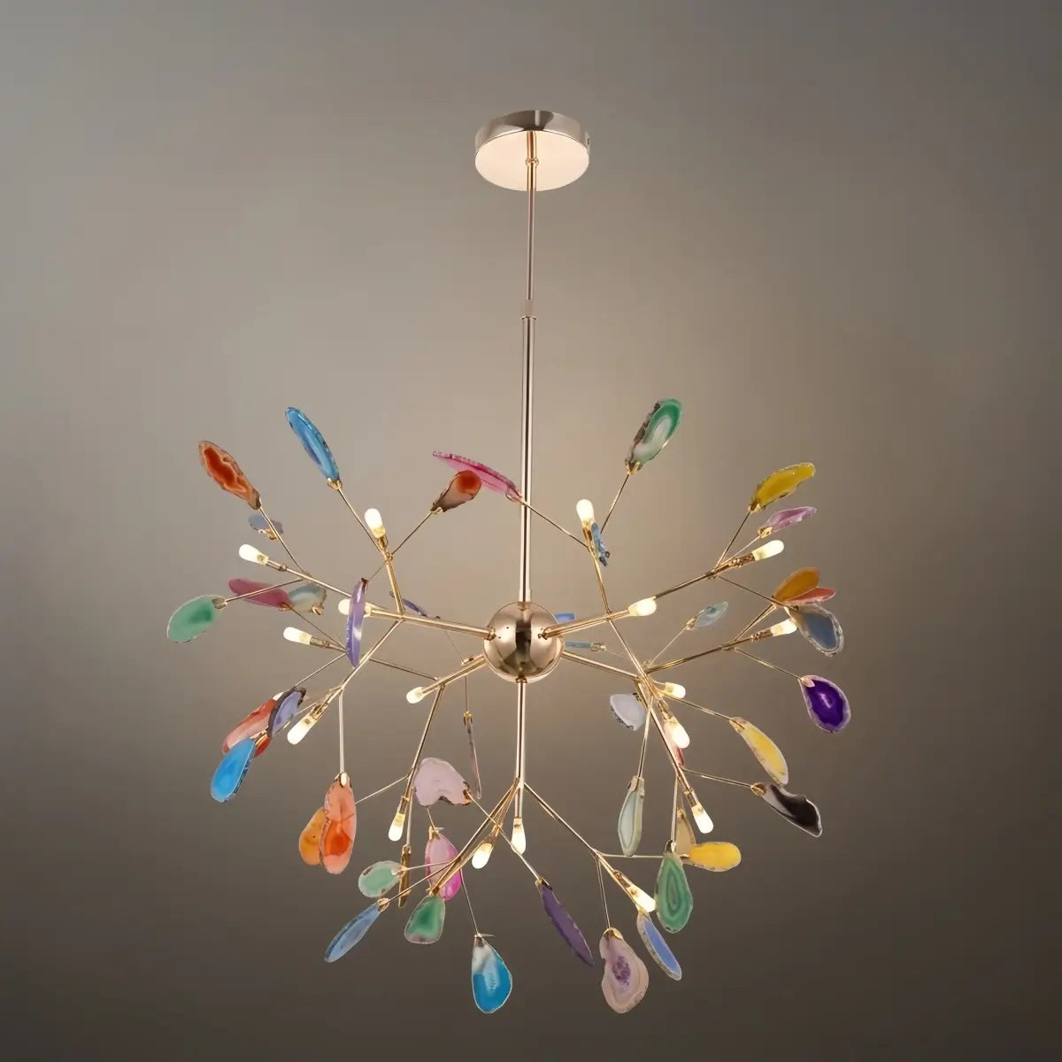 Art Deco Natural Agate Chandelier - Leaf Design in Blue/Green/Colorful - Flindria