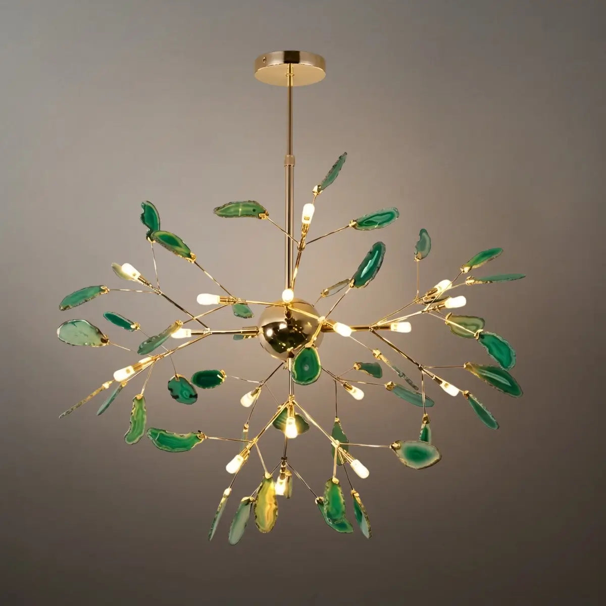 Art Deco Natural Agate Chandelier - Leaf Design in Blue/Green/Colorful - Flindria