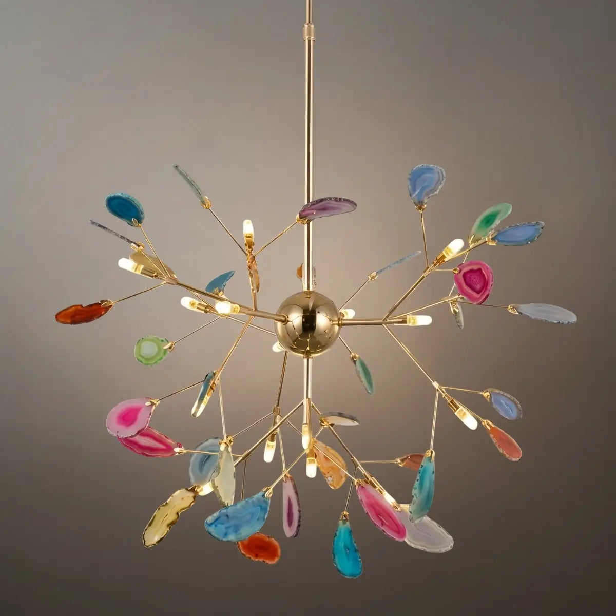 Art Deco Natural Agate Chandelier - Leaf Design in Blue/Green/Colorful - Flindria
