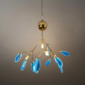 Art Deco Natural Agate Chandelier - Leaf Design in Blue/Green/Colorful - Flindria