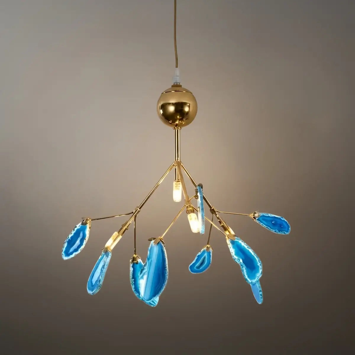 Art Deco Natural Agate Chandelier - Leaf Design in Blue/Green/Colorful - Flindria