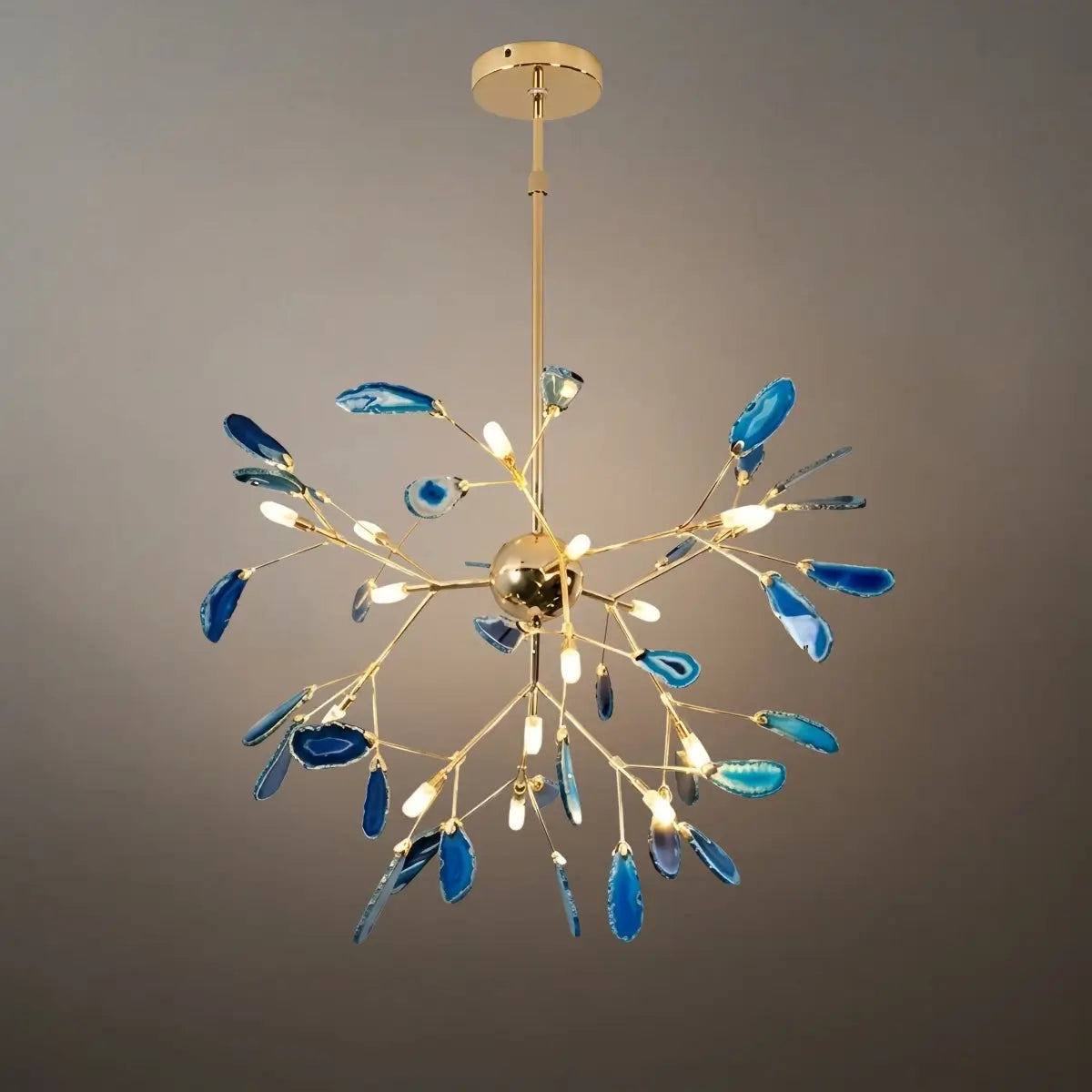 Art Deco Natural Agate Chandelier - Leaf Design in Blue/Green/Colorful - Flindria