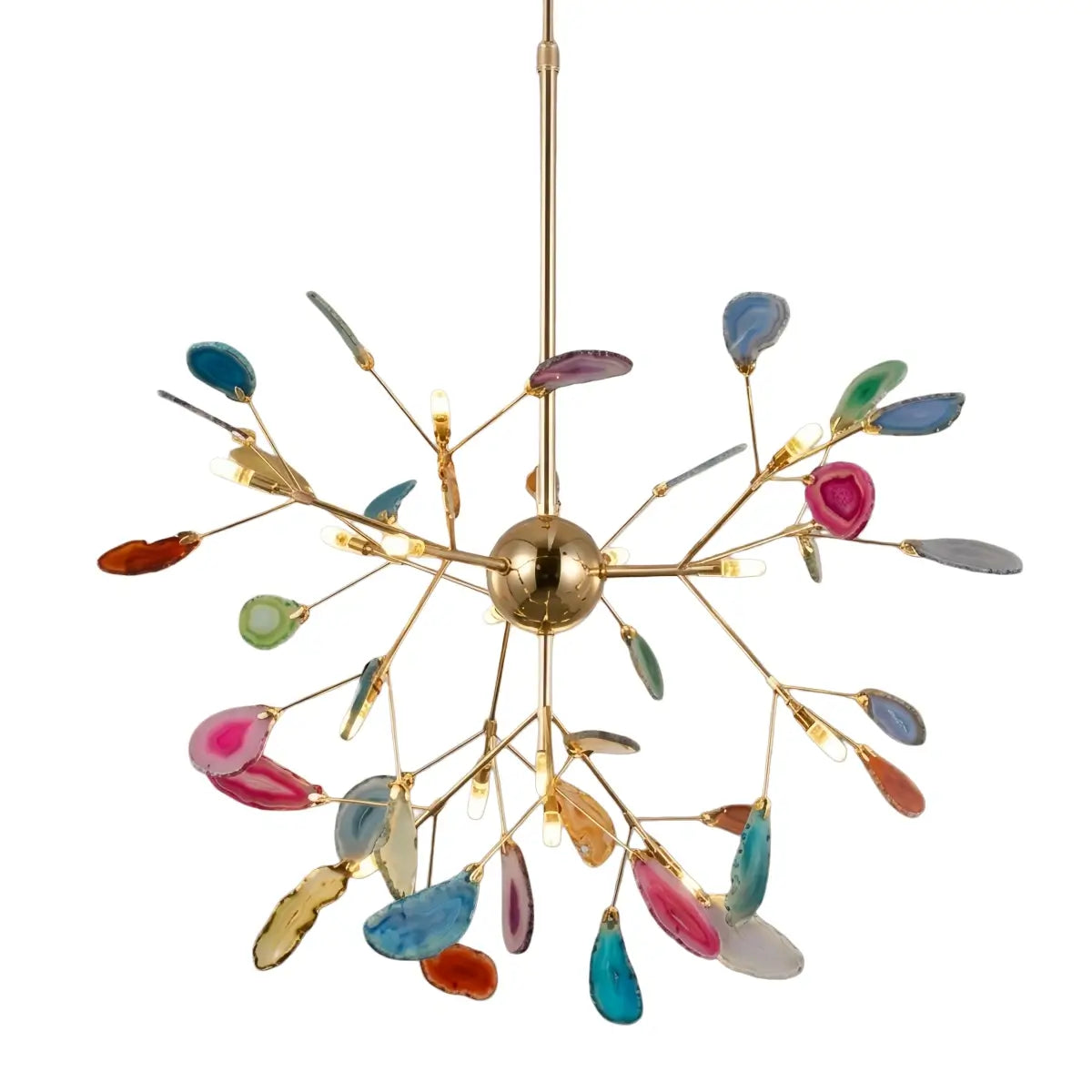 Art Deco Natural Agate Chandelier - Leaf Design in Blue/Green/Colorful - Flindria