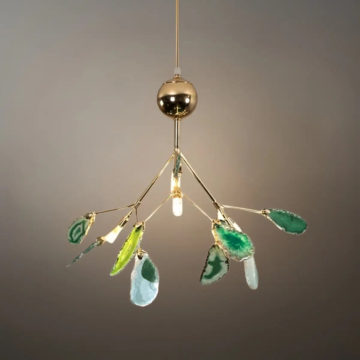 Art Deco Natural Agate Chandelier - Leaf Design in Blue/Green/Colorful - Flindria
