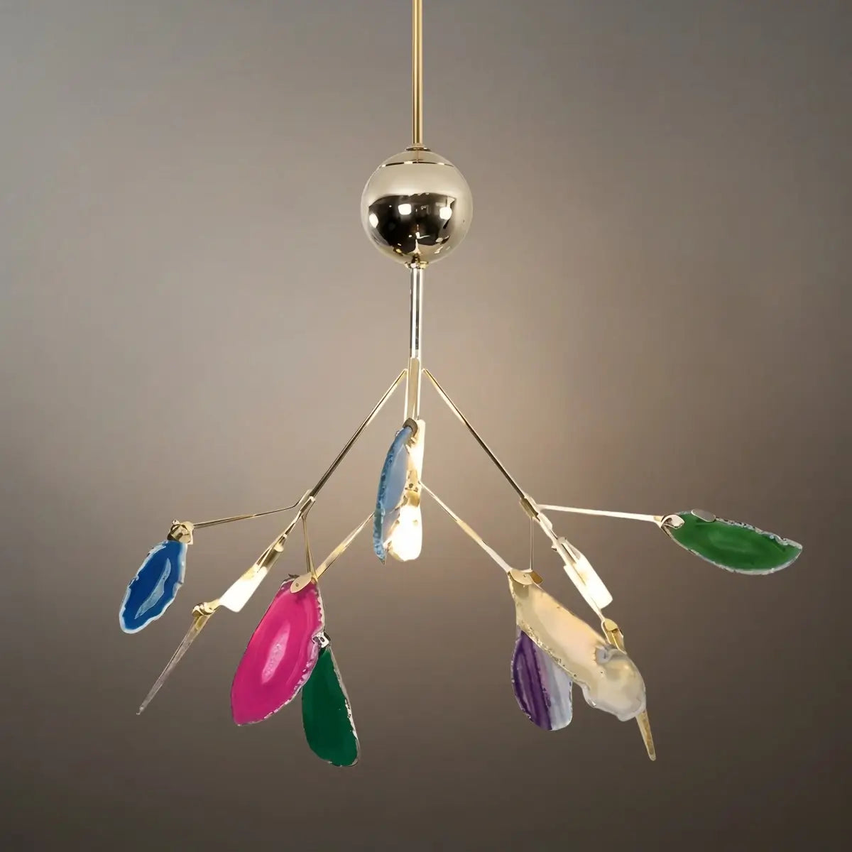 Art Deco Natural Agate Chandelier - Leaf Design in Blue/Green/Colorful - Flindria