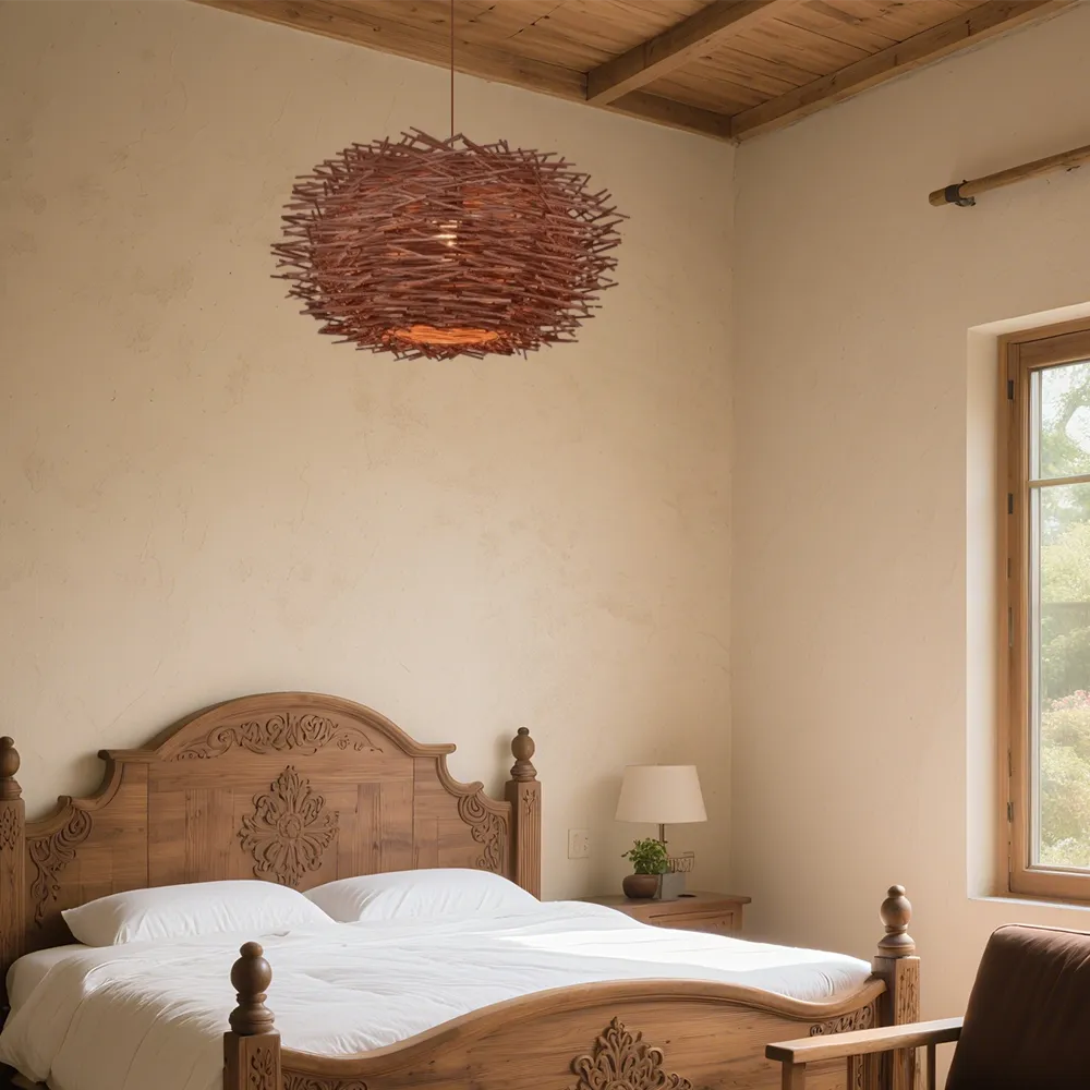 Farmhouse Globular Wood Pendant Light – Brown for Living Room - Flindria