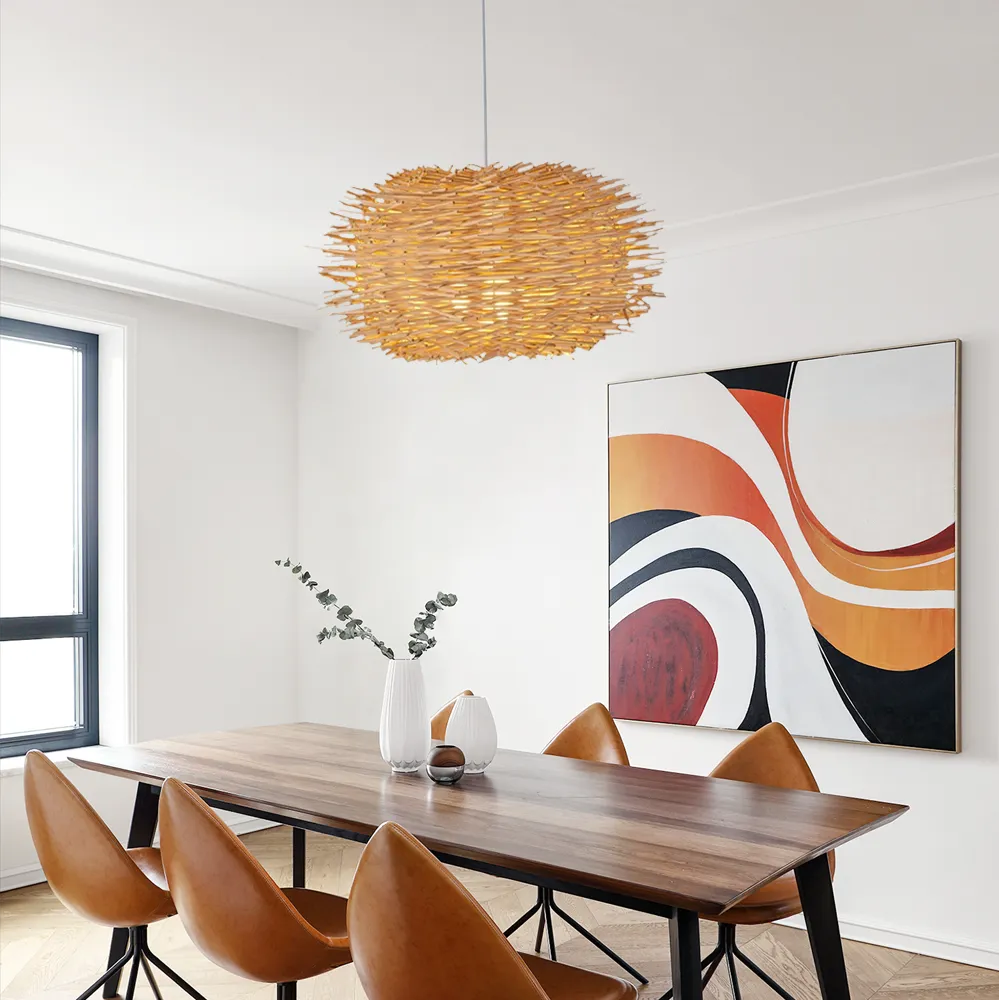 Farmhouse Globular Wood Pendant Light – Brown for Living Room - Flindria
