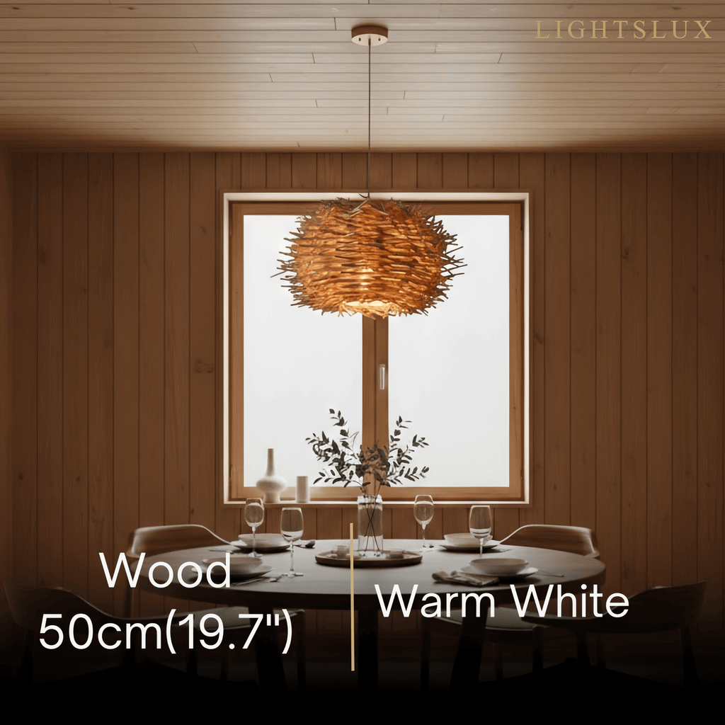 Farmhouse Globular Wood Pendant Light – Brown for Living Room - Flindria