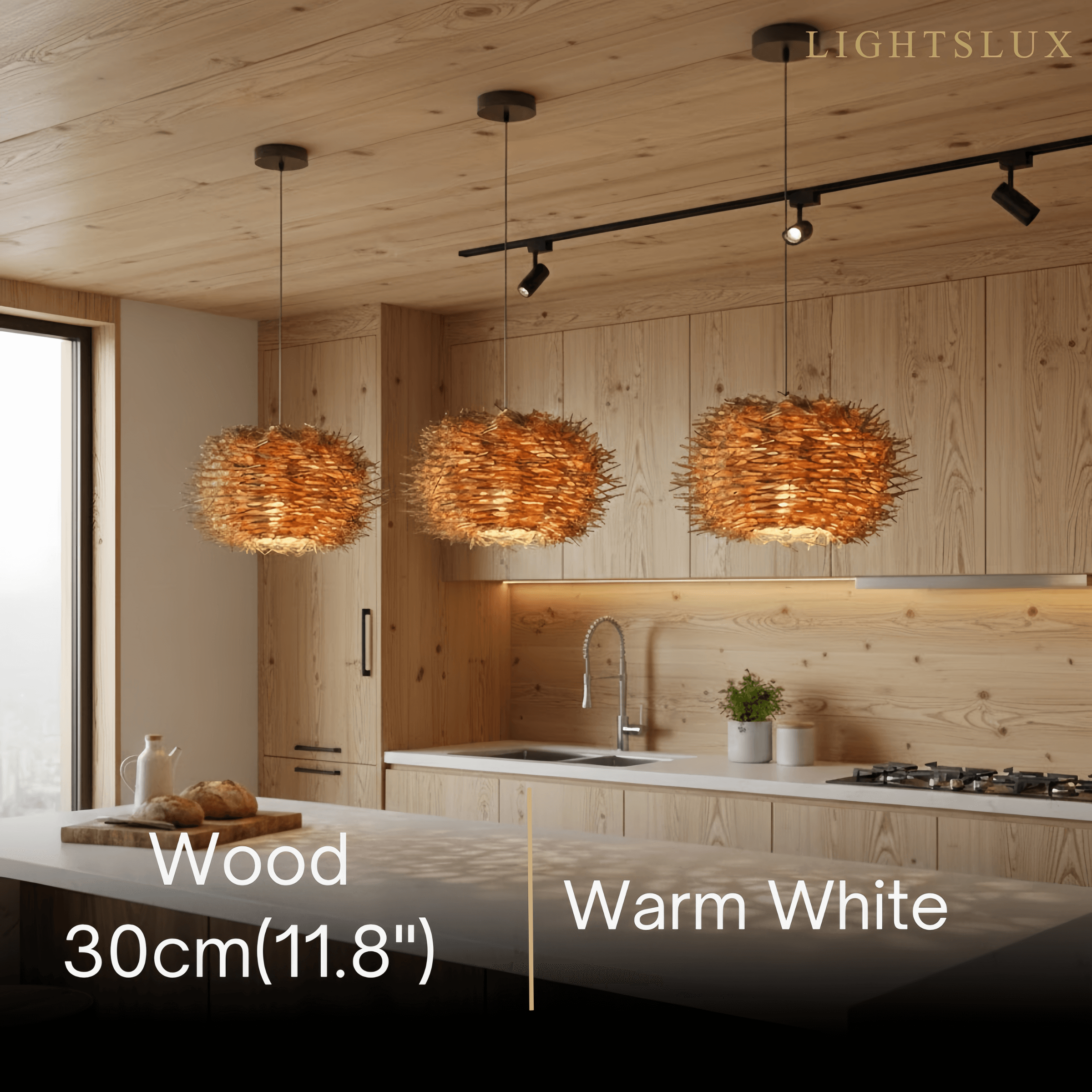 Farmhouse Globular Wood Pendant Light – Brown for Living Room - Flindria