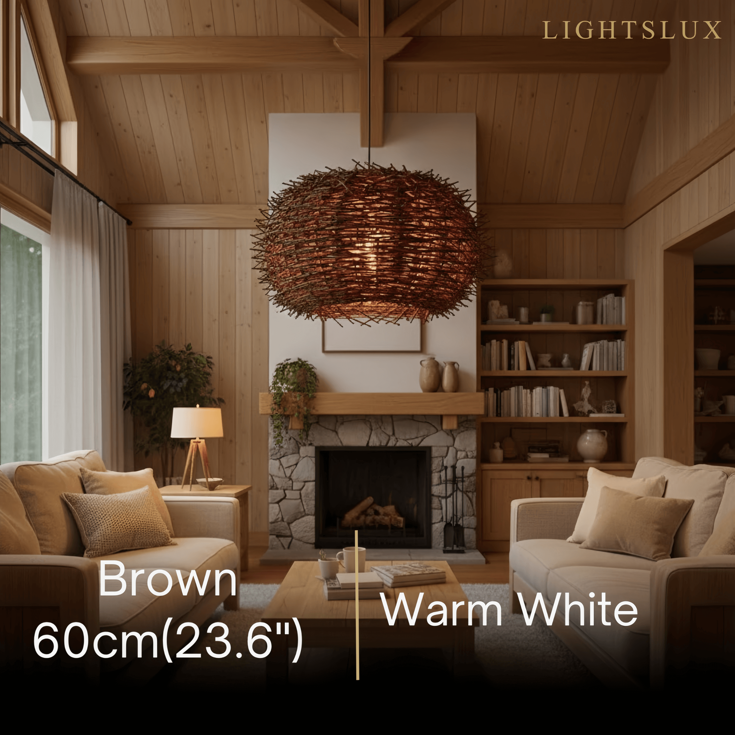 Farmhouse Globular Wood Pendant Light – Brown for Living Room - Flindria