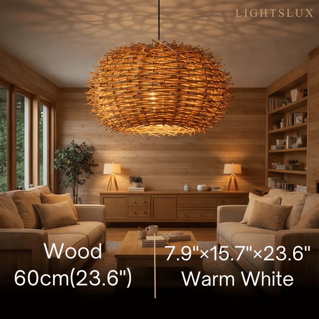 Farmhouse Globular Wood Pendant Light – Brown for Living Room - Flindria