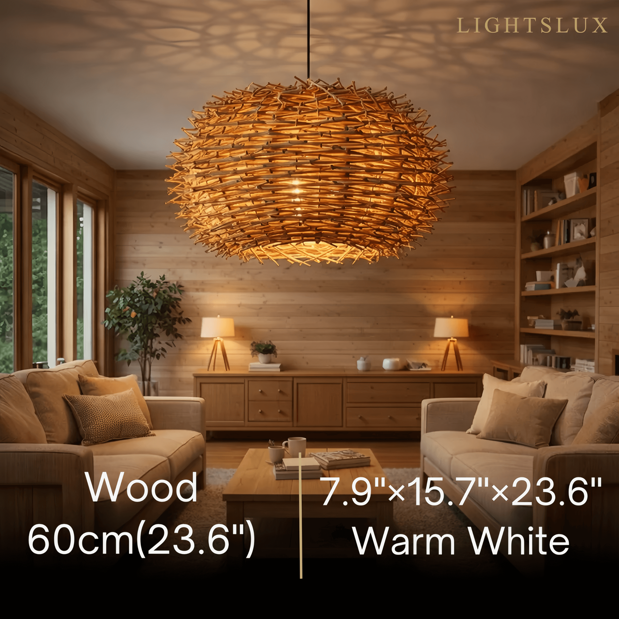Farmhouse Globular Wood Pendant Light – Brown for Living Room - Flindria