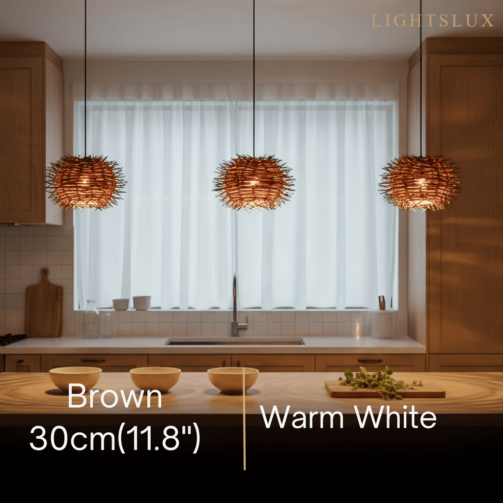 Farmhouse Globular Wood Pendant Light – Brown for Living Room - Flindria