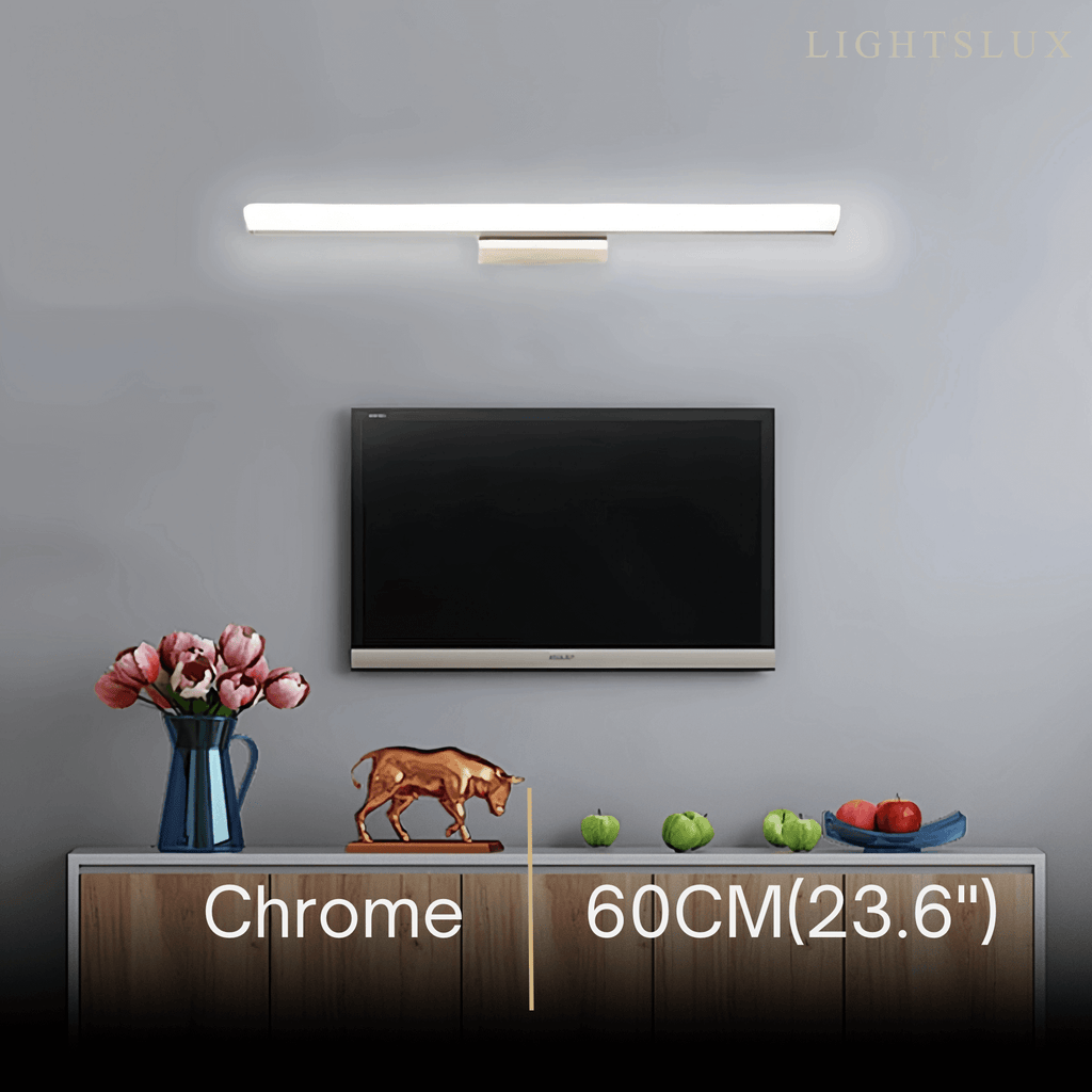 Minimalist Linear Vanity Wall Lamp – IP44 Metal in Black/Chrome Bathroom - Flindria