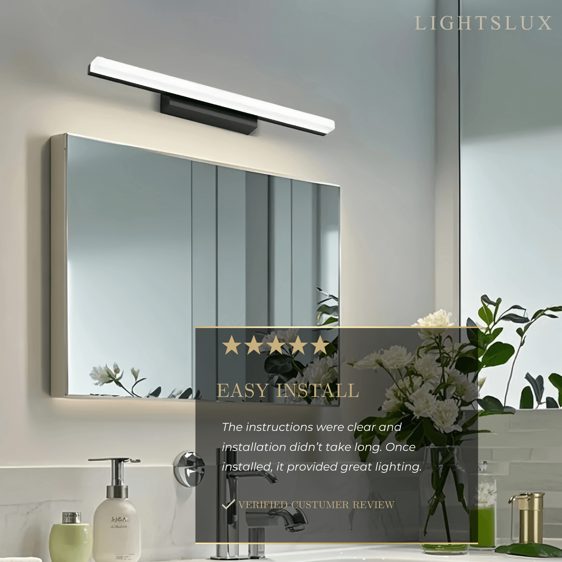 Minimalist Linear Vanity Wall Lamp – IP44 Metal in Black/Chrome Bathroom - Flindria